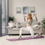 Woman with a fitness routine working out at home