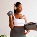 Woman about to work out at home