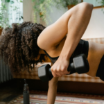 Woman doing strength training at home