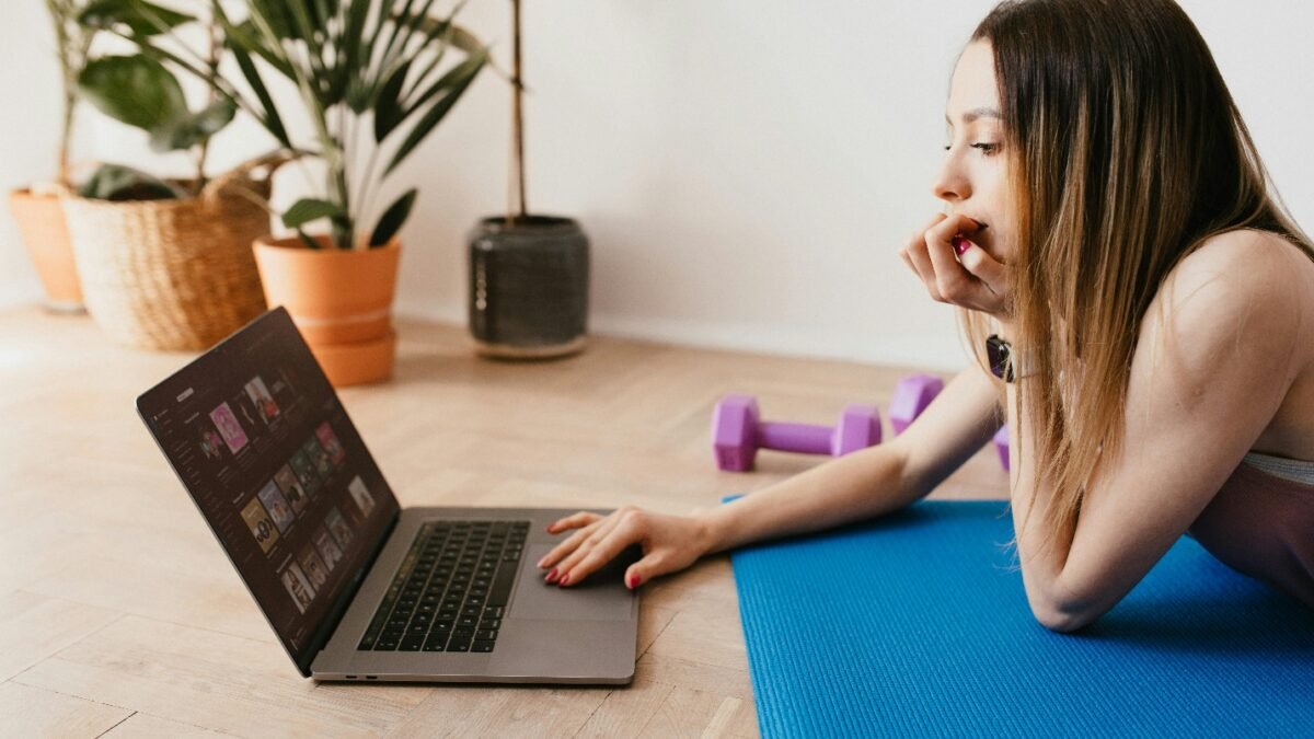 Woman Looking For Workout Classes Online