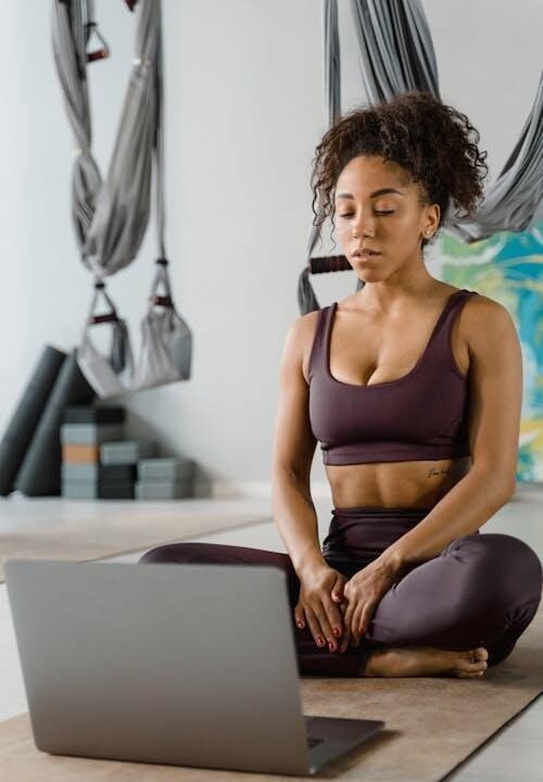 An image of a woman starting her online workout class